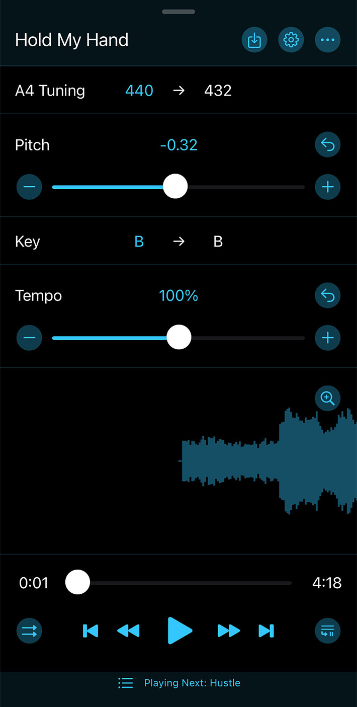 Editor mode A4 Tuning Frequency of Music Speed Changer iOS app