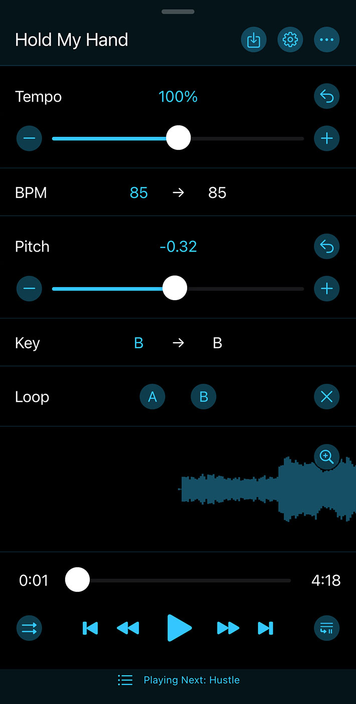 Editor mode BPM and Musical Key of Music Speed Changer iOS app